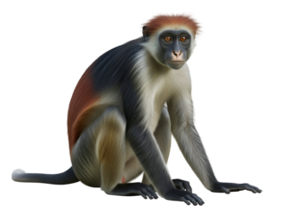 A detailed illustration of a red-capped monkey, showcasing its rich coat colors and attentive expression.