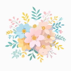 Pastel Flower Bouquet Illustration Soft Floral Design for Spring
