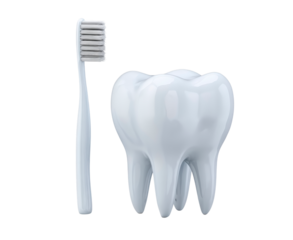 Giant tooth and toothbrush on transparent background, PNG