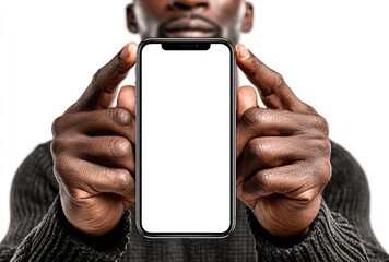 Person holds blank smartphone