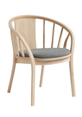 Light-colored wooden armchair with upholstered seat