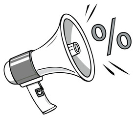 Megaphone promoting discount percentage sign marketing announcement loudspeaker advertisement