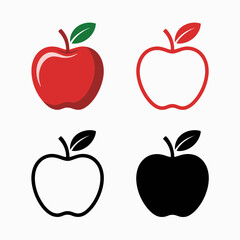 Apple Icons Set in Red and Black Outline and Solid Design Isolated on White