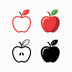 Apple Icons Set in Red and Black Outline and Solid Design Isolated on White