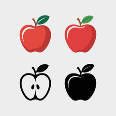 Apple Icons Set in Red and Black Outline and Solid Design Isolated on White