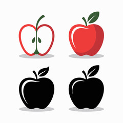 Apple Icons Set in Red and Black Outline and Solid Design Isolated on White