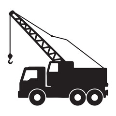 Naklejka premium Black Silhouette of Mobile Crane Truck Construction Vehicle Heavy Machinery for Lifting and Building Projects isolated on White Background