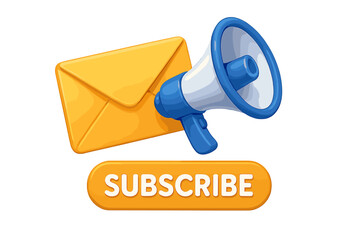 3D mail envelope and megaphone for newsletter subscription. Email marketing and promotion banner concept. Loudspeaker announcement for new subscribers. Vector cartoon illustration.
