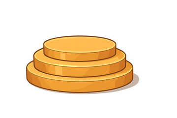 Golden product podium. 3-step pedestal stage for display, showcase, and presentation. Empty round stand for winner, award, success, achievement, and first place. 3D vector cartoon illustration.