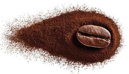 Coffee bean resting on ground coffee