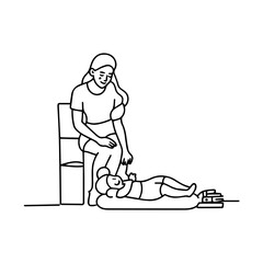 Black and White Vector Illustration of a Beautiful Mother Caring for Child in Minimalist Line Art Style