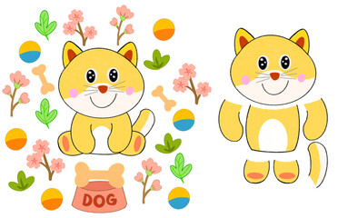 Cute Shiba Inu illustration created with digital colored pencils. Includes full design and customizable cut-out parts for creative projects, kids crafts, stickers, and playful artwork.