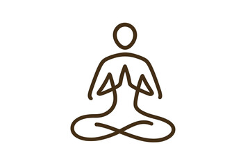 Abstract linear yoga person logo design. Vector illustration of human in lotus pose for meditation and wellness. Spiritual harmony and balance symbol. Health and fitness icon.
