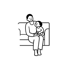 Black and White Vector Illustration of a Beautiful Mother Caring for Child in Minimalist Line Art Style