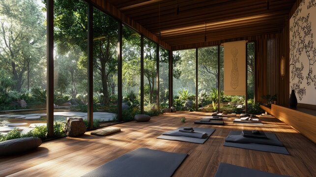 Serene Yoga Studio: Tranquil Forest Retreat - Powered by Adobe