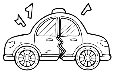 Cartoon illustration of a car split in half with comic book style impact lines
