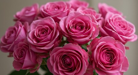 Close-up of a lush bouquet of vibrant pink roses with delicate petals