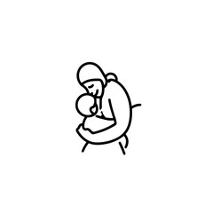 Black and White Vector Illustration of a Beautiful Mother Caring for Child in Minimalist Line Art Style