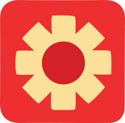 Simple cogwheel icon with red circle center and rounded red square background for technology and settings applications