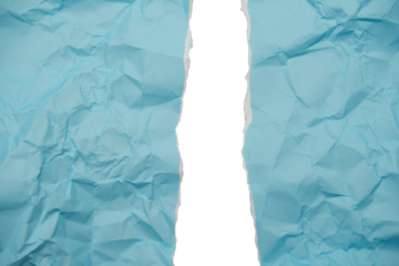 Torn blue textured paper reveals bright white abstract space and grungy background