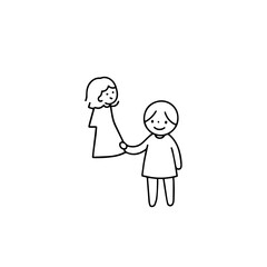 Black and White Vector Illustration of a Beautiful Mother Caring for Child in Minimalist Line Art Style