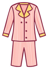 Pink Pajamas With Yellow Collar and Cuffs Striped Pattern
