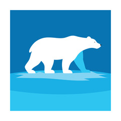 Stylized polar bear walking on ice floe arctic snow