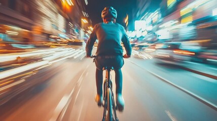 Person rides bike at night