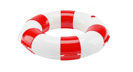 Red and white life preserver ring isolated on transparent background