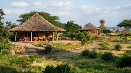 Serene African Safari Lodge: Thatched Roof Cottages