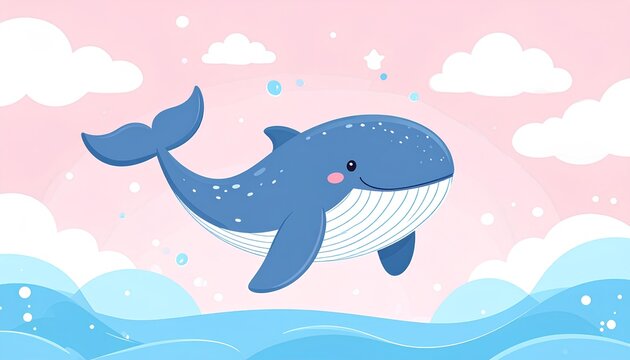 cartoon illustration of whale on the sea
