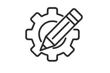 Gear and pencil line icon. Customization and settings symbol. Concept of development, configuration, editing, and creative process. Engineering, prototyping, and technical design vector.