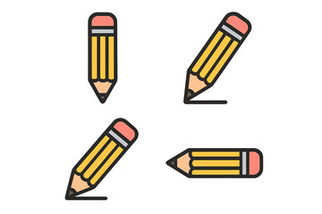 Pencil icon set vector collection. Writing, drawing, and edit symbols. Simple cartoon pictogram for graphic design, web, apps. Education and school stationery illustration.
