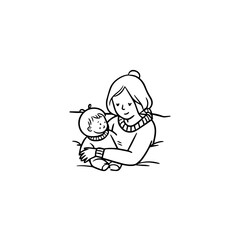 Black and White Vector Illustration of a Beautiful Mother Caring for Child in Minimalist Line Art Style