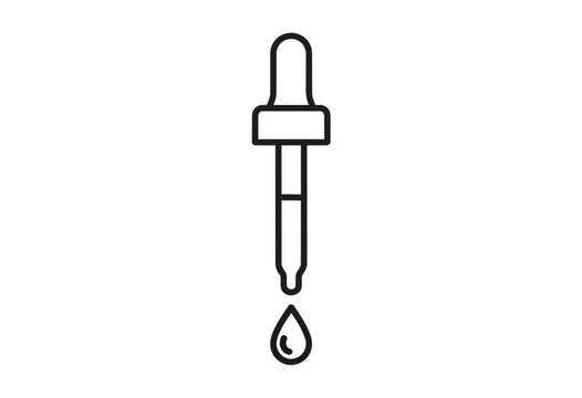 Line art icon of a medical or laboratory dropper with a single liquid drop falling from its tip, symbolizing precision and measurement.