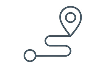 Route icon with start point and destination pin. GPS navigation symbol for a map. Minimalist line art vector of a journey path. Wayfinding, direction, and travel concept.