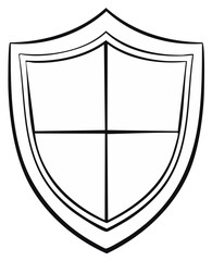 Simple quartered shield outline icon. Black and white line art for emblem or crest design.
