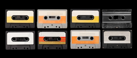 Old retro audio cassette tape set collection