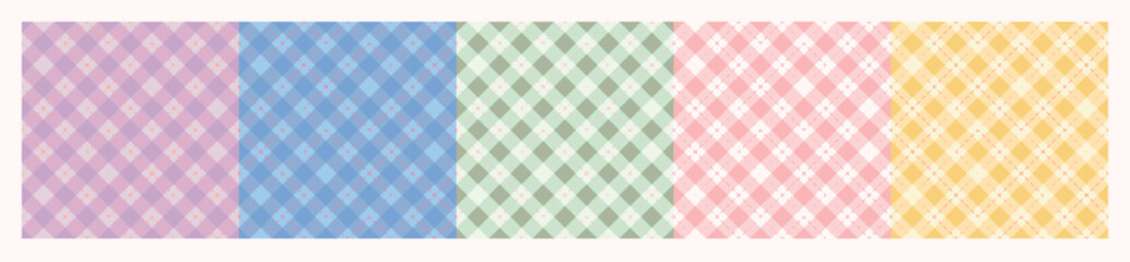 Seamless argyle checkered vector pattern set in pastel colors. Perfect for textile, fabric design, wrapping paper, and backgrounds.