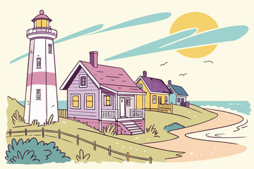 Whimsical and vibrant digital illustration of a colorful tropical beach scene with playful elements