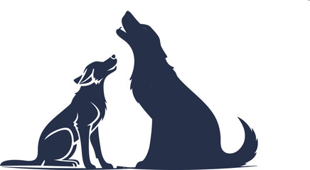 Two dogs looking up in a simple elegant silhouette perfect for pet themed designs and branding
