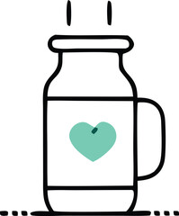 Cute teal heart coffee mug with steam illustration cute drinkware cozy beverage cup warm drink happiness symbol adorable kitchenware morning joy