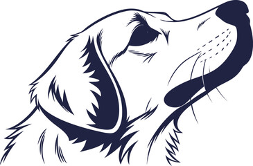 Detailed silhouette vector illustration of a dog in various colors and grayscale