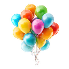 Bunch of colorful balloons floating isolated on white background