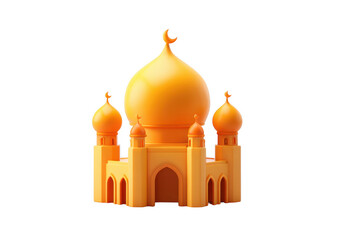 Vibrant cartoon mosque icon featuring large golden dome and three smaller domes, set against transparency background. This design exudes sense of warmth and spirituality