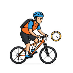 Fototapeta premium Cyclist with helmet and backpack riding cartoon bike