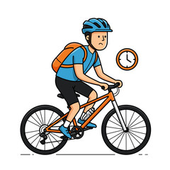 Fototapeta premium Cyclist with backpack riding orange bike cartoon vector