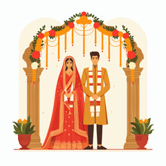Vibrant Indian wedding couple celebrate union under floral mandap