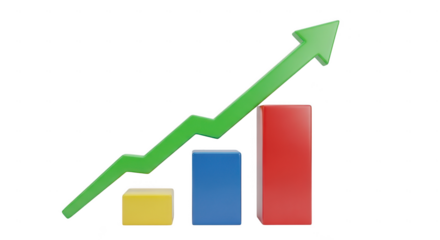 Green arrow graph showing upward trend isolated on transparent background