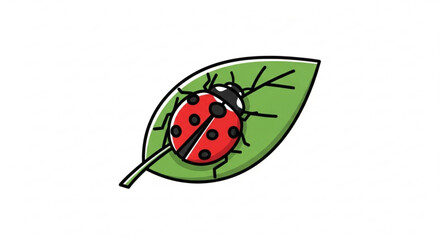 Obraz premium Ladybug vector illustration, ladybug on leaf, insect art, nature drawing, cute bug, vector graphics